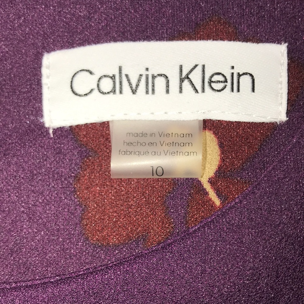 Women’s CALVIN KLEIN Plum Floral Print Casual Bodycon Midi Sheath Dress Sz 10 - Picture 8 of 12